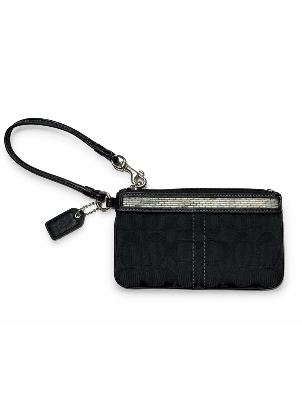 Coach Black Beaded Signature Wristlet Zip Closure Pouch